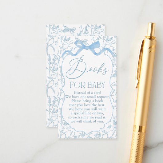 Carte D'accompagnement Livre de Garçon Baby shower Blue Bow (Devant/Arrière en situation)