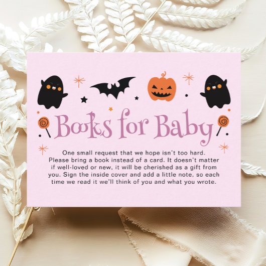 Carte D'accompagnement Livre demandé pour Baby Shower d'Halloween rose vi