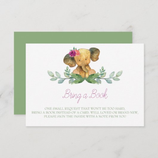 Carte D'accompagnement Livre éléphant pour insertion bébé (Devant / Derrière)