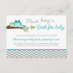 Carte D'accompagnement Livre gris de baby shower de Chevron de hibou bleu