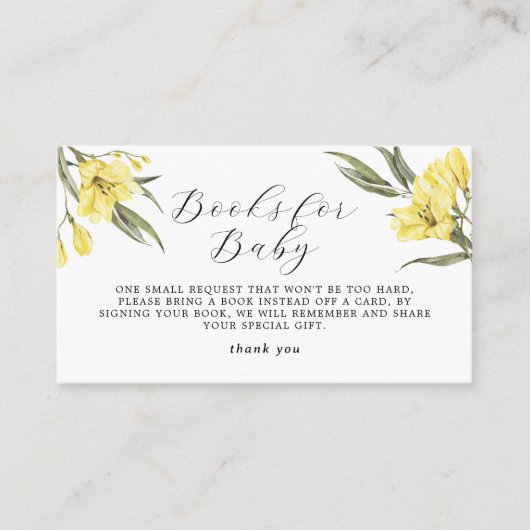 Carte D'accompagnement Livre pour bébé Fleurs Jaunes Vert Aquarelle (Devant)