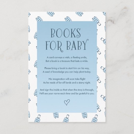 Carte D'accompagnement Livres à bagages bleu blanc pour bébé (Devant)