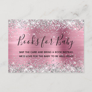 Carte D'accompagnement Livres à paillettes argentées rose pour bébé