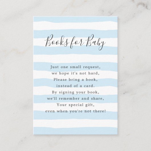 Carte D'accompagnement Livres à rayures bleues pour bébé, baby shower (Devant)