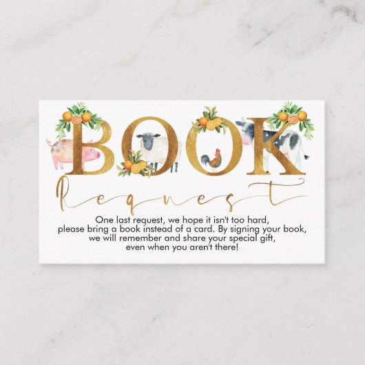 Carte D'accompagnement Livres animaux de ferme demande baby shower insert (Devant)