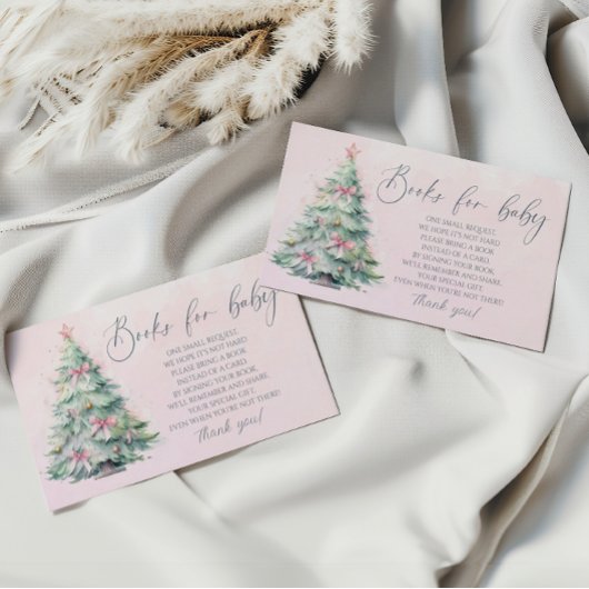 Carte D'accompagnement Livres arbre de Noël rose hivernal pour billet béb