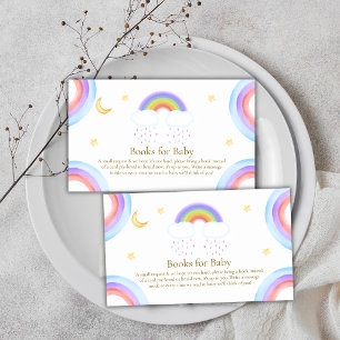 Carte D'accompagnement Livres Arc-en-Ciel Lune Aquarelle Pour Baby Shower