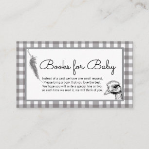 Carte D'accompagnement Livres Autruche Gingham Gris pour Bébé