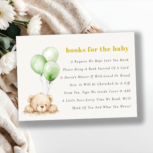 Carte D'accompagnement Livres Bearly Wait Balloon Vert Pour Baby shower