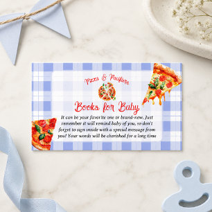 Carte D'accompagnement Livres Bleus Pizza et Tétines Pour Baby Shower