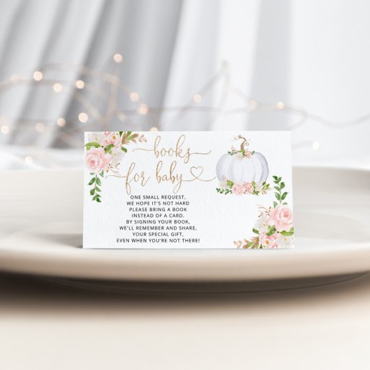 Carte D'accompagnement Livres d'automne citrouille blanc or pour bébé