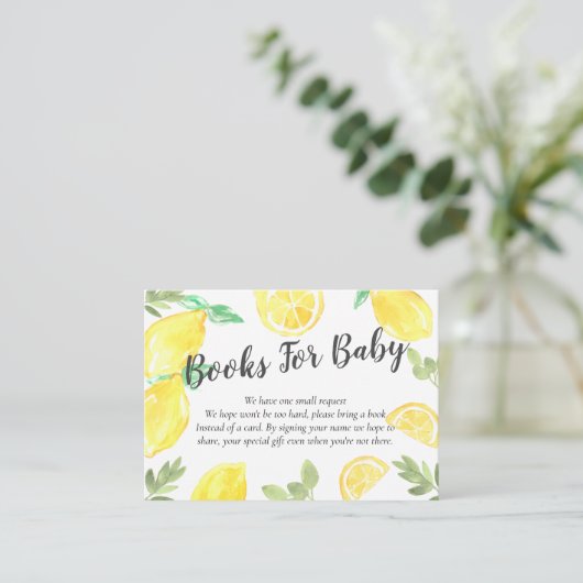 Carte D'accompagnement Livres de baby shower au citron rustique pour cart (Debout devant)
