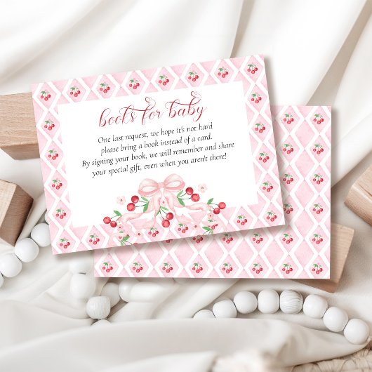 Carte D'accompagnement Livres de Baby Shower avec un Nœud Rose Cerise pou