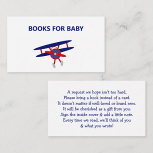 Carte D'accompagnement Livres de Baby shower d'avion bleu et rouge pour b