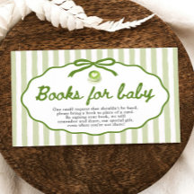 Livres de Baby Shower Matcha au Nœud Vert Sauge Po