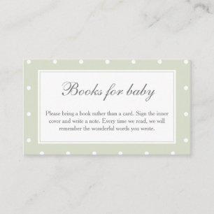 Carte D'accompagnement Livres de Baby Shower Points Verts Sauge pour Bébé