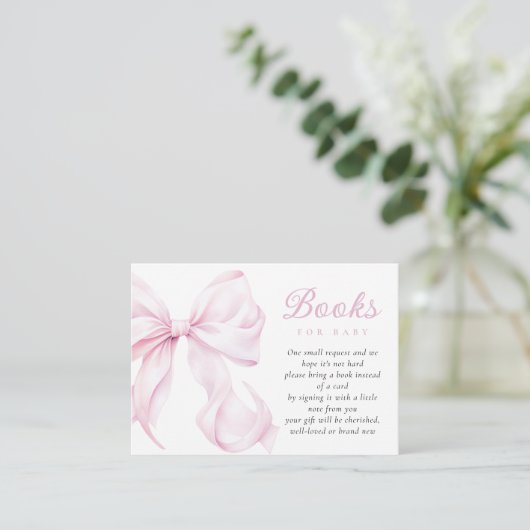 Carte D'accompagnement Livres de Baby shower pour bébé avec Bow rose (Debout devant)