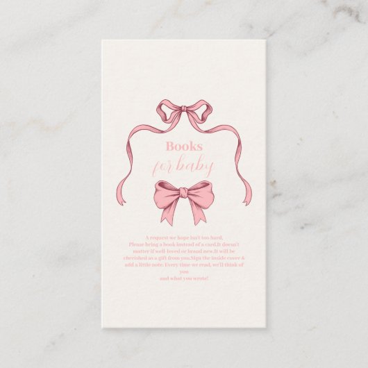 Carte D'accompagnement Livres de Baby shower pour bébé avec Bow rose (Devant)
