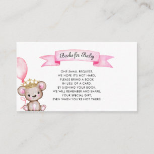 Carte D'accompagnement Livres de Baby shower pour bébé rose ours