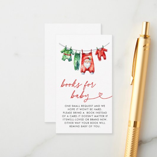 Carte D'accompagnement Livres de Baby shower Red Christmas Père Noël pour (Devant/Arrière en situation)