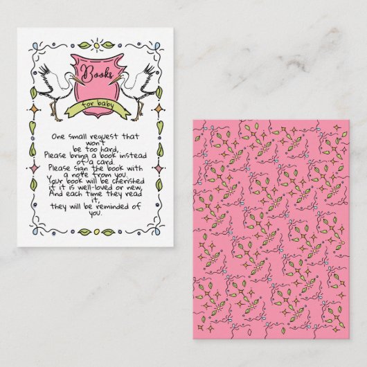 Carte D'accompagnement Livres de cigognes dessinés à la main pour bébé (Devant / Derrière)