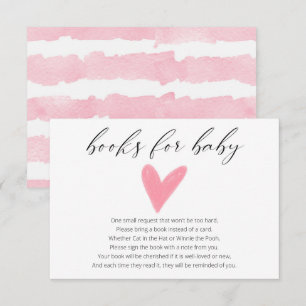 Carte D'accompagnement Livres de cœur rose à l'aquarelle simple pour bébé