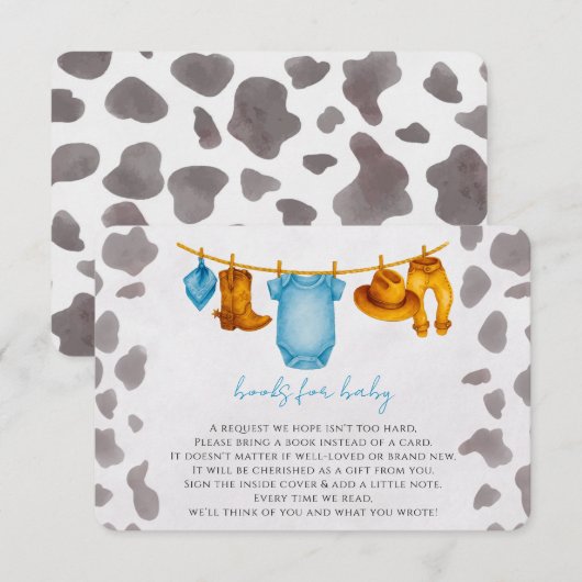 Carte D'accompagnement Livres de Cowboy pour Baby Insert Card Boy (Devant / Derrière)