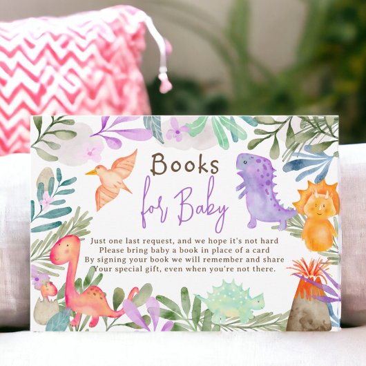 Carte D'accompagnement Livres de dinosaures à l'aquarelle mignons pour ba