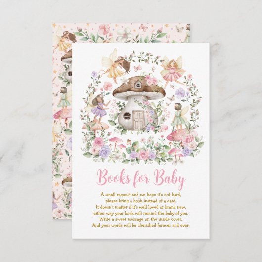 Carte D'accompagnement Livres de Fée de Forêt Enchantée pour Bébé Fille (Devant / Derrière)