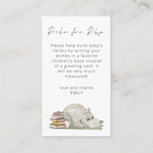 Carte D'accompagnement Livres de script Hippo mignonnes pour le Baby show (Devant)