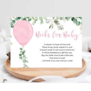 Carte D'accompagnement Livres de verdure pour bébé en ballon rose eucalyp