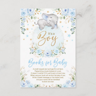 Carte D'accompagnement Livres éléphant doré bleu doux pour bébé garçon