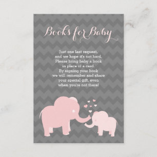 Carte D'accompagnement Livres éléphants pour bébé Insérer rose gris