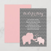 Carte D'accompagnement Livres éléphants pour bébé Insérer rose gris (Devant / Derrière)