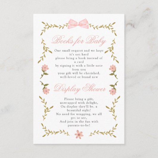 Carte D'accompagnement Livres en Baby shower rose fleuri pour présentatio (Devant)