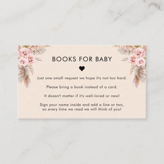 Carte D'accompagnement Livres en herbe de pampa florale Boho pour Baby Sh (Devant)