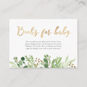 Carte D'accompagnement Livres feuille verts pour Baby shower bébé