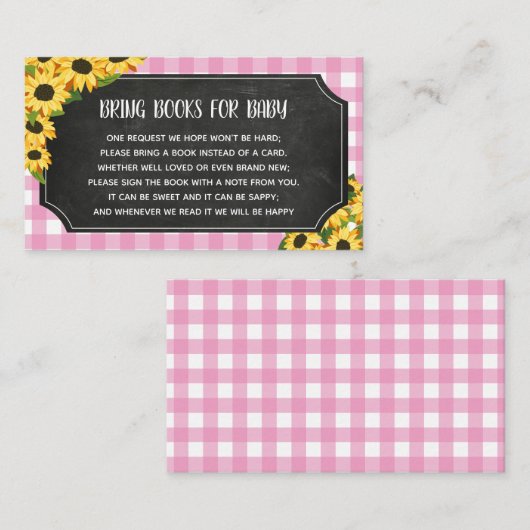 Carte D'accompagnement Livres Fleurs Jaunes et Rose Gingham Tableau Noir  (Devant / Derrière)