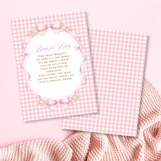 Carte D'accompagnement Livres Floraux à Nœud Gingham Rose Pour Bébé