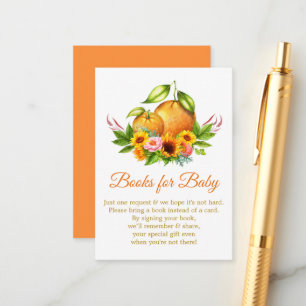 Carte D'accompagnement Livres Floraux Aquarelle Oranges Pour Baby Shower