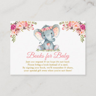 Carte D'accompagnement Livres Floraux Rose Éléphant Pour Baby shower Gold