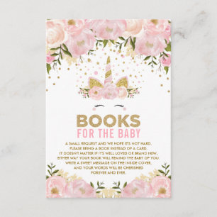 Carte D'accompagnement Livres floraux roses de licorne pour le bébé