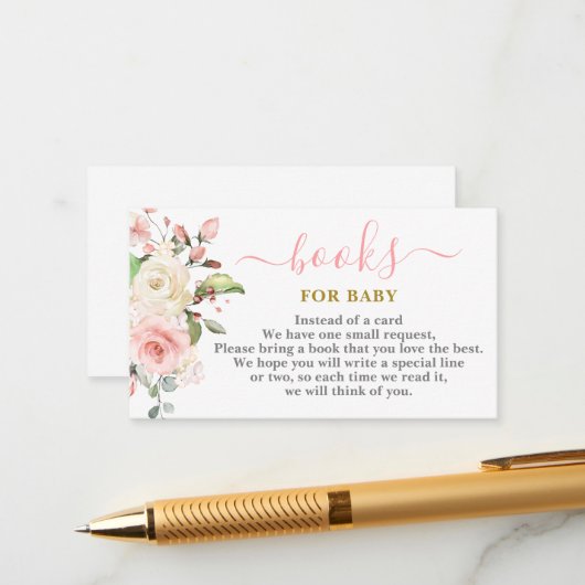 Carte D'accompagnement Livres floraux roses pour Baby Card (Devant/Arrière en situation)