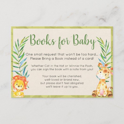 Carte D'accompagnement Livres Jungle pour Baby Card (Devant)