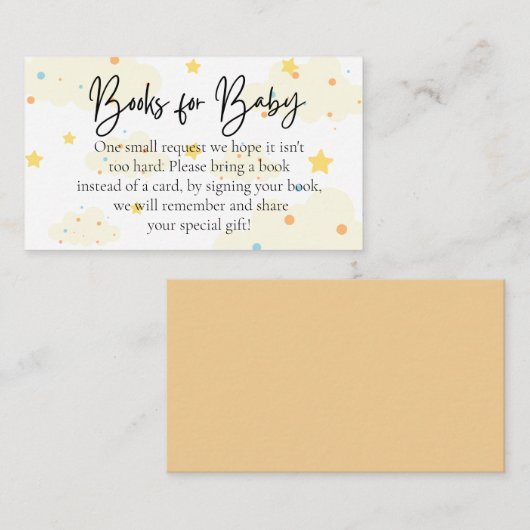 Carte D'accompagnement Livres Lune et Étoiles pour bébé (Devant / Derrière)