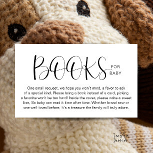 Carte D'accompagnement Livres minimalistes pour Baby Shower Noir et Blanc