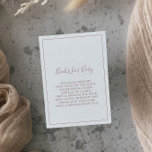 Carte D'accompagnement Livres minimalistes Rose Baby shower or pour bébé<br><div class="desc">Ce baby shower minimaliste en or rose pour la carte d'enceinte pour bébé est parfait pour un baby shower simple. Le design romantique moderne est composé d'or rose classique et de typographie blanche associée à une calligraphie rustique mais élégante avec un style vintage lettré à la main. Personnalisable dans n'importe...</div>