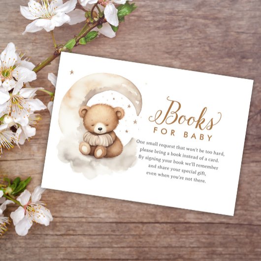 Carte D'accompagnement Livres Neutral Teddy Bear Lune Baby shower pour bé