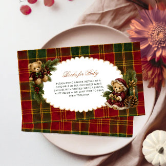 Carte D'accompagnement Livres Ours en Peluche de Noël pour Bébé Tartan à