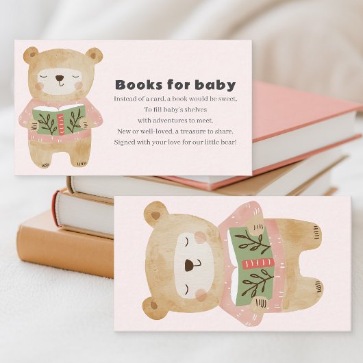 Carte D'accompagnement Livres Ourson Rose pour bébé Demande